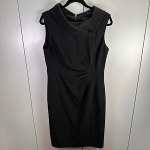 Tahari Arthur S. Levine Women Sz 12 Black Sheath Dress Luxury Minimalist Mobwife